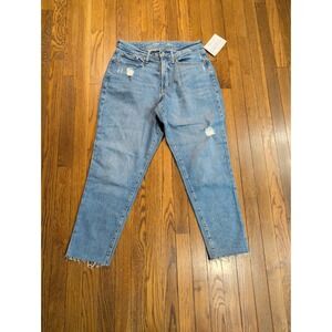 Old Navy Curvy OG Straight Jeans High Rise Distressed Raw Hem Light Wash Sz 12